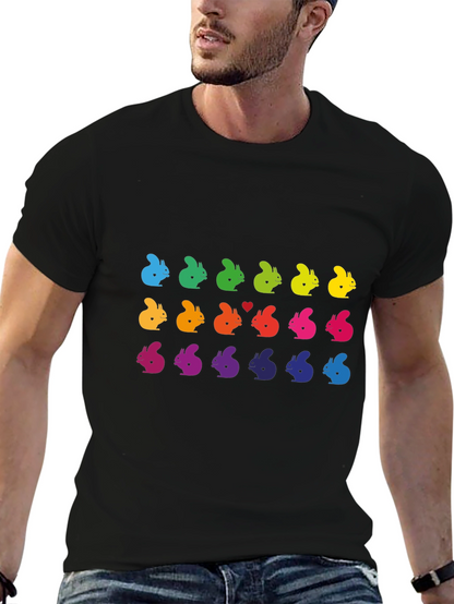 Rainbow Squirrel Pattern Black T-Shirt