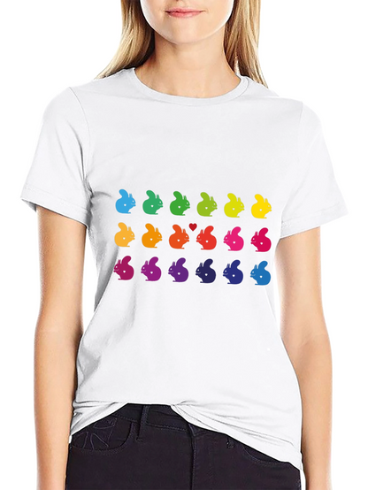 Rainbow Squirrel Pattern Black T-Shirt