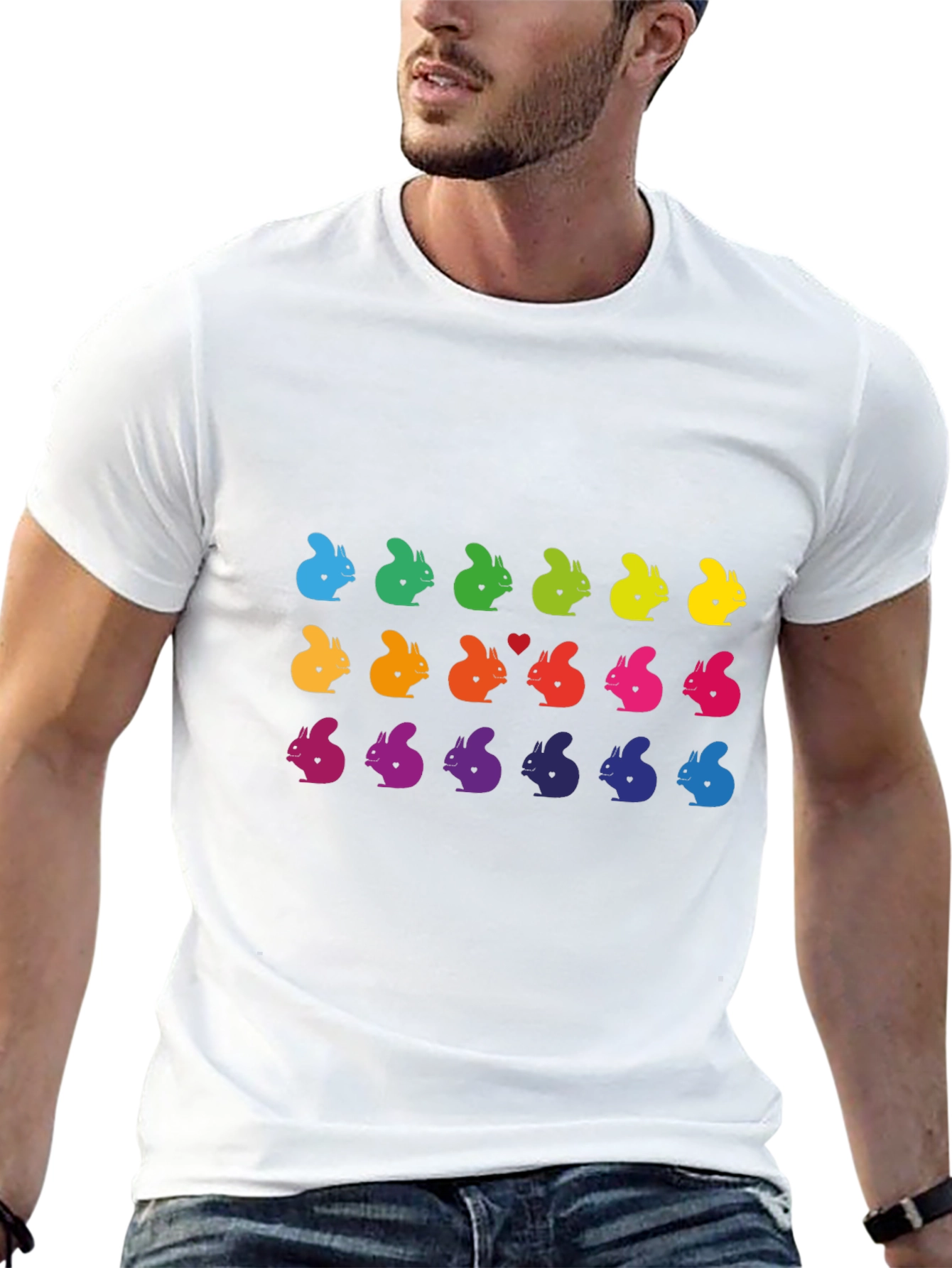 Rainbow Squirrel Pattern Black T-Shirt