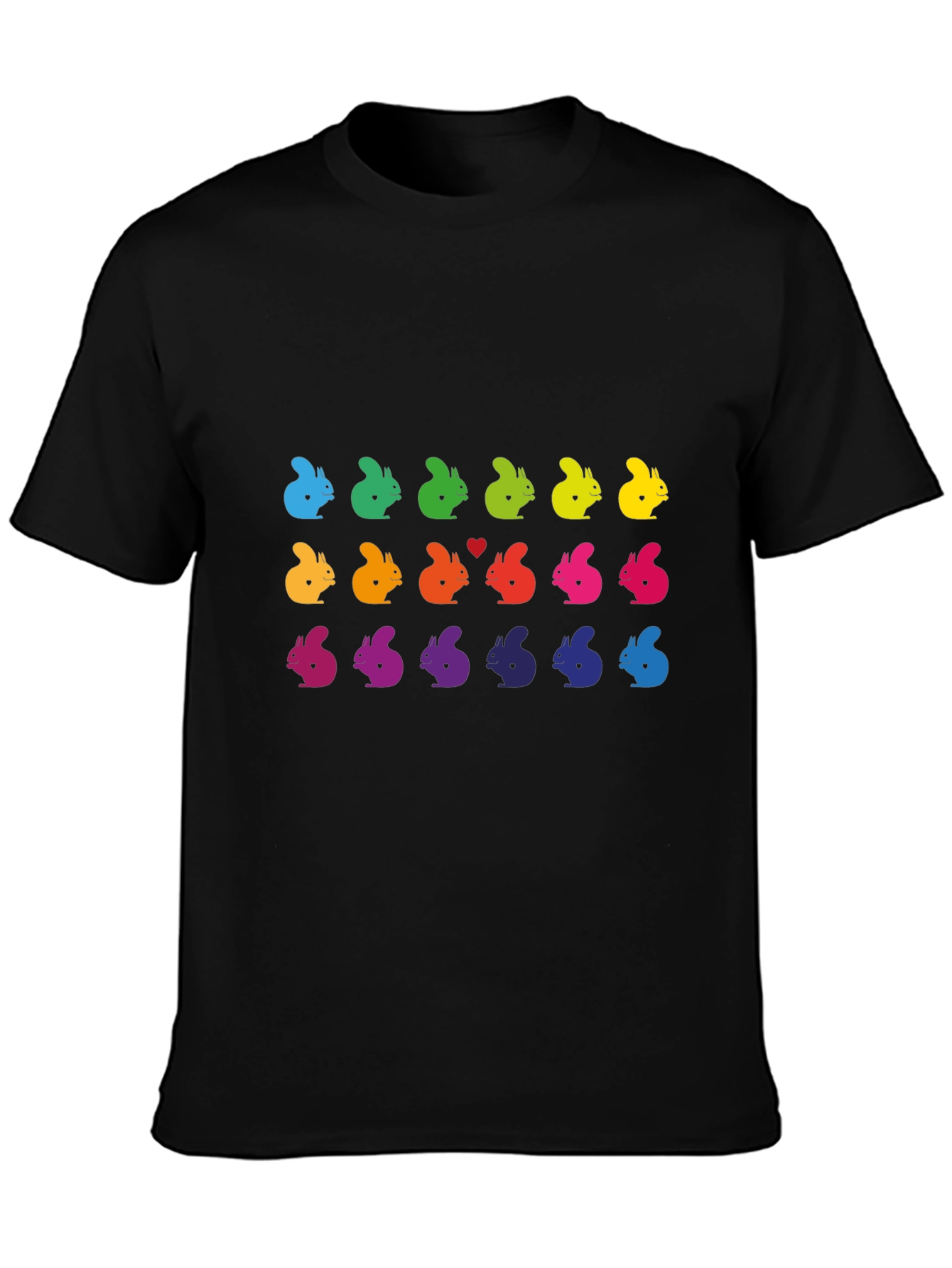Rainbow Squirrel Pattern Black T-Shirt