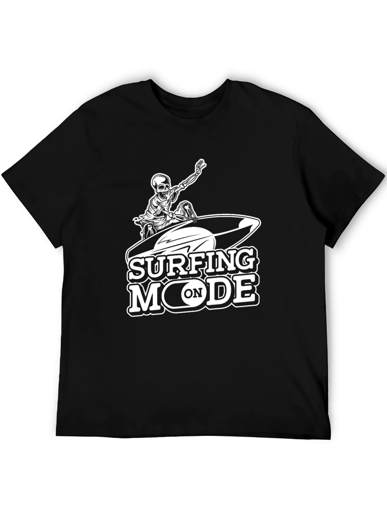 Surfing Mode Skeleton Graphic Black T-Shirt