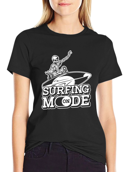 Surfing Mode Skeleton Graphic Black T-Shirt