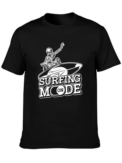 Surfing Mode Skeleton Graphic Black T-Shirt