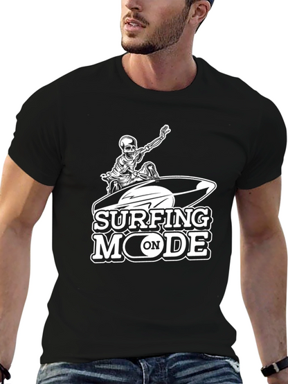 Surfing Mode Skeleton Graphic Black T-Shirt