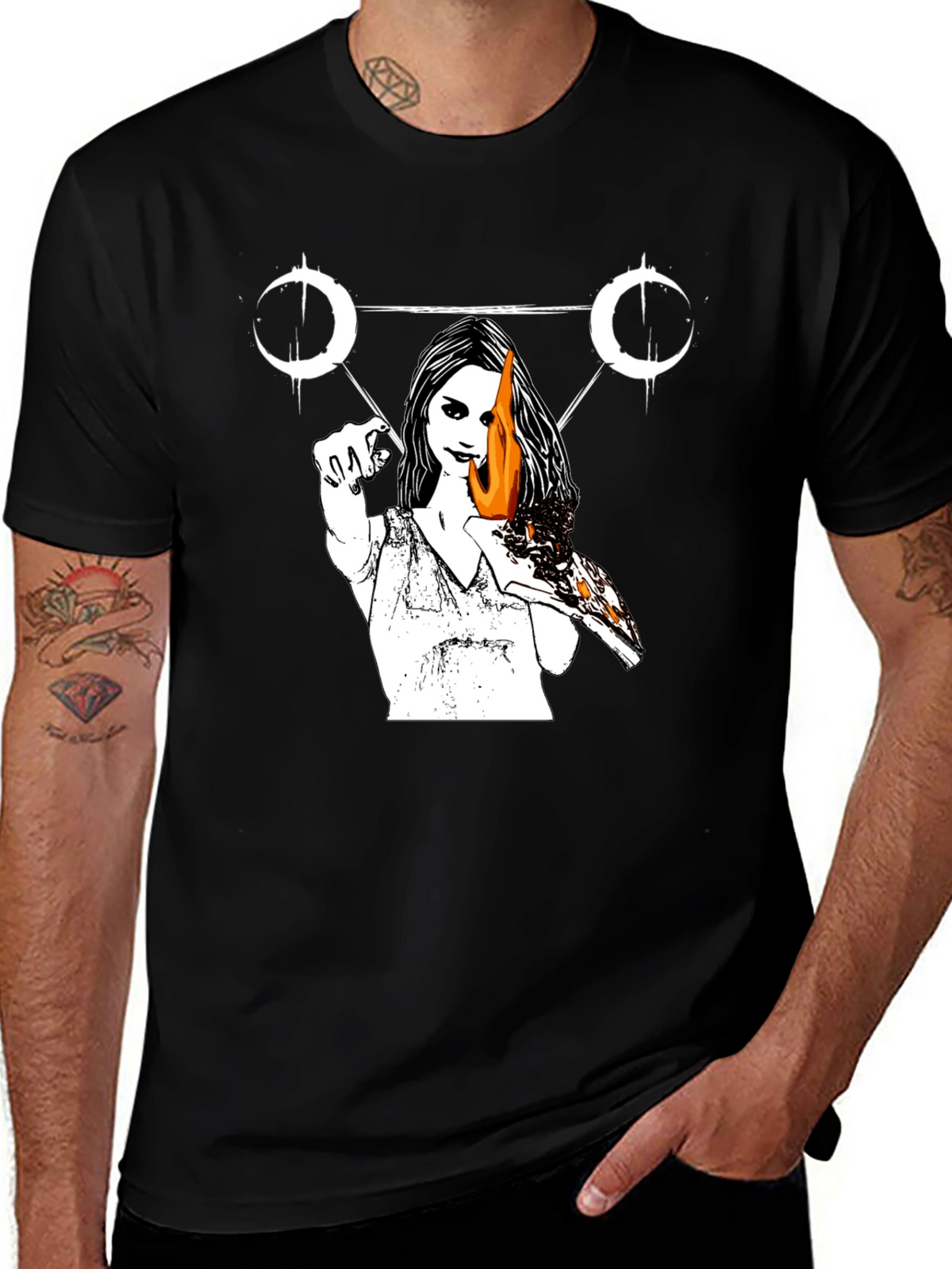 Occult Witch Burning Pizza Slice T-Shirt