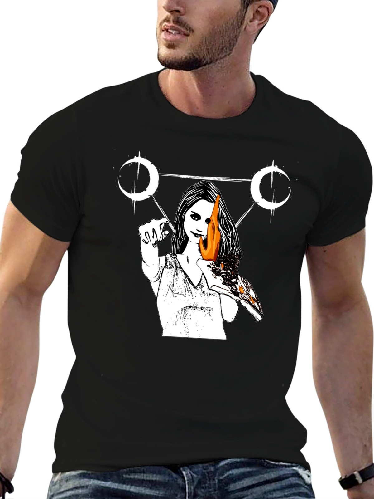 Occult Witch Burning Pizza Slice T-Shirt