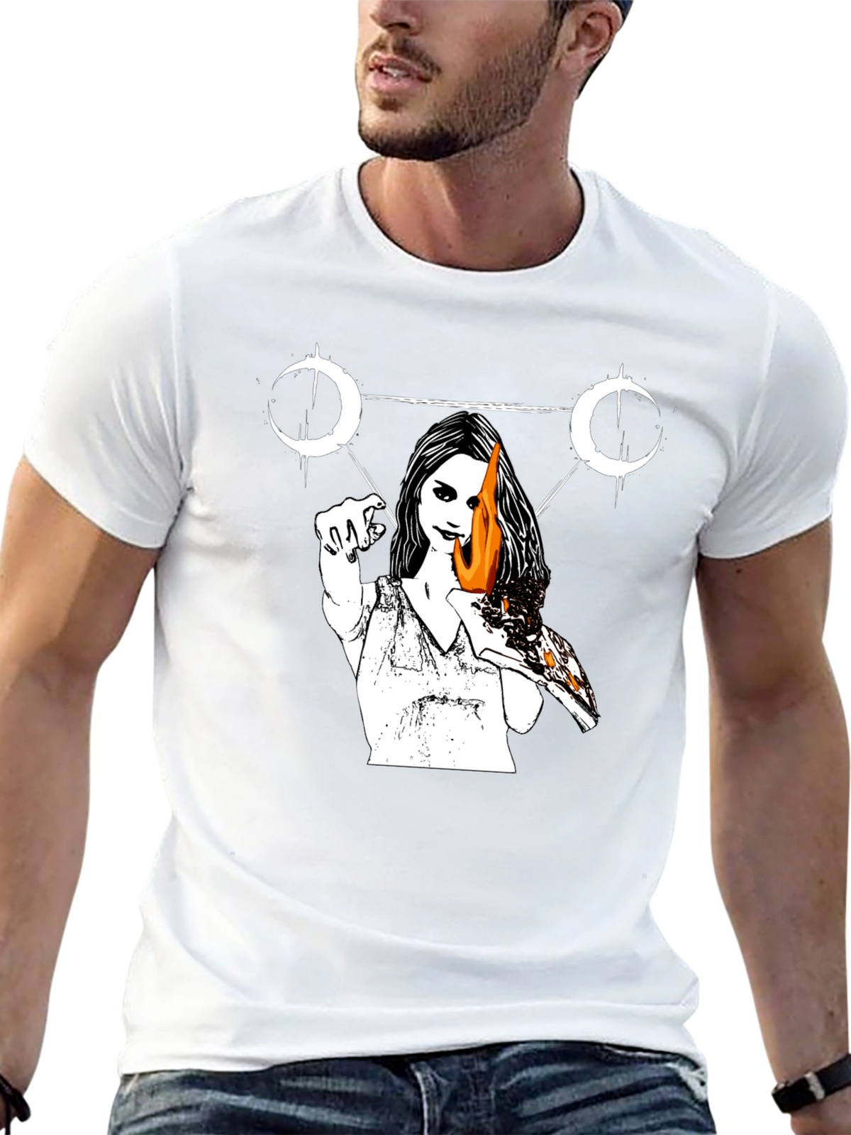 Occult Witch Burning Pizza Slice T-Shirt