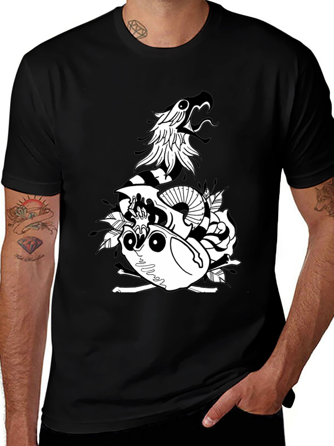 Snake & Skull Graphic Tee - Black Cotton Blend