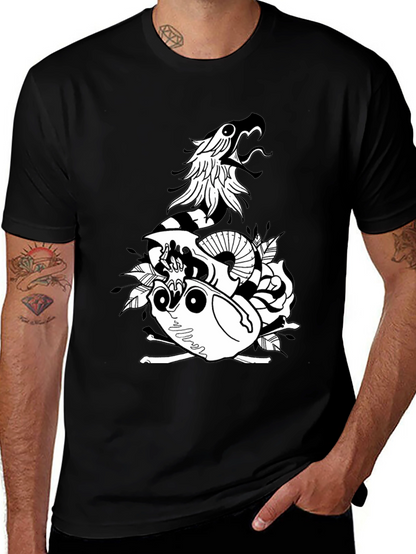 Snake & Skull Graphic Tee - Black Cotton Blend