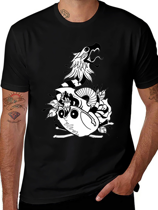 Snake & Skull Graphic Tee - Black Cotton Blend