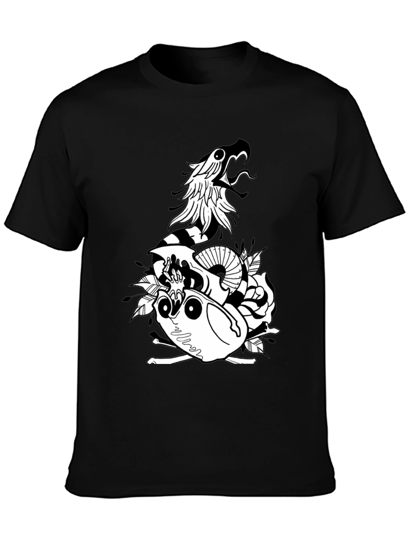 Snake & Skull Graphic Tee - Black Cotton Blend