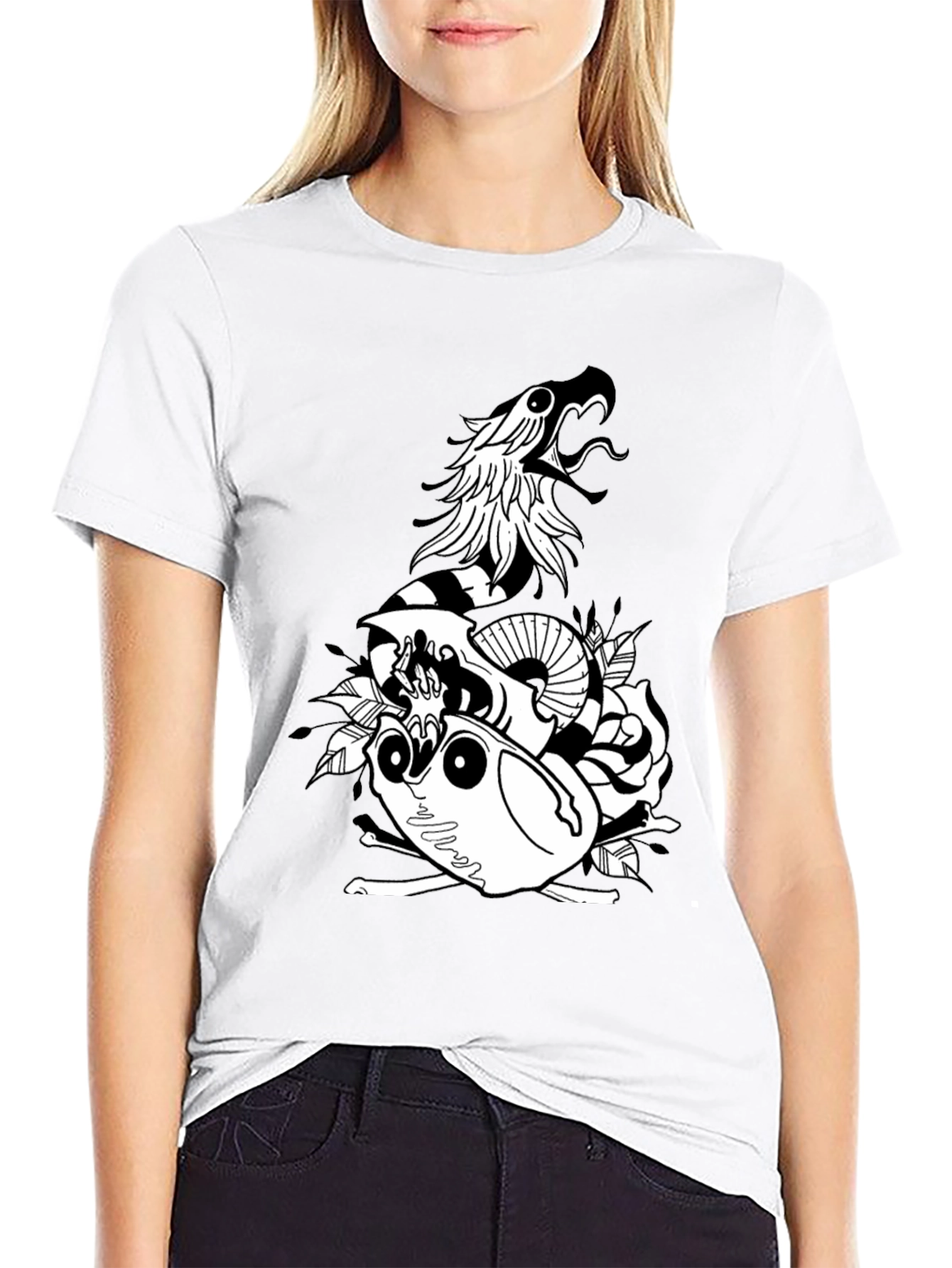 Snake & Skull Graphic Tee - Black Cotton Blend