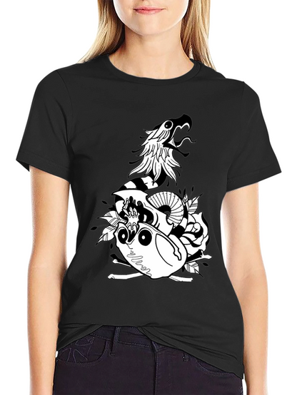 Snake & Skull Graphic Tee - Black Cotton Blend