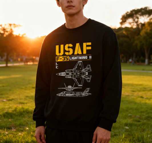 Military Aircraft F-35 USAF Blueprint Crewneck