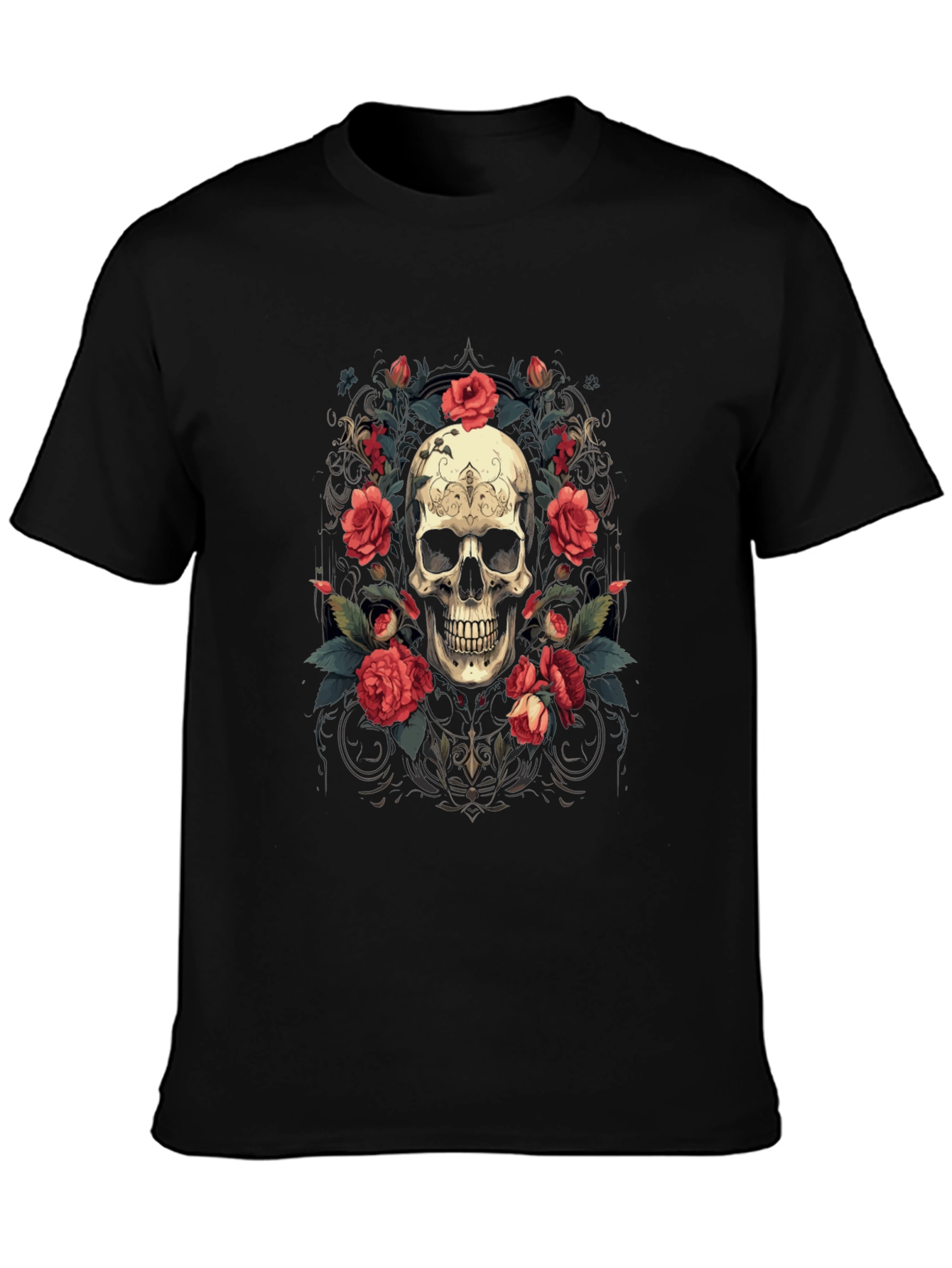 Skull & Roses Graphic Tee - Stylish Gothic Apparel
