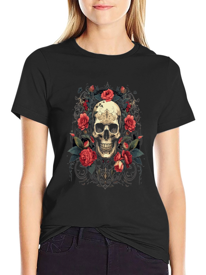 Skull & Roses Graphic Tee - Stylish Gothic Apparel