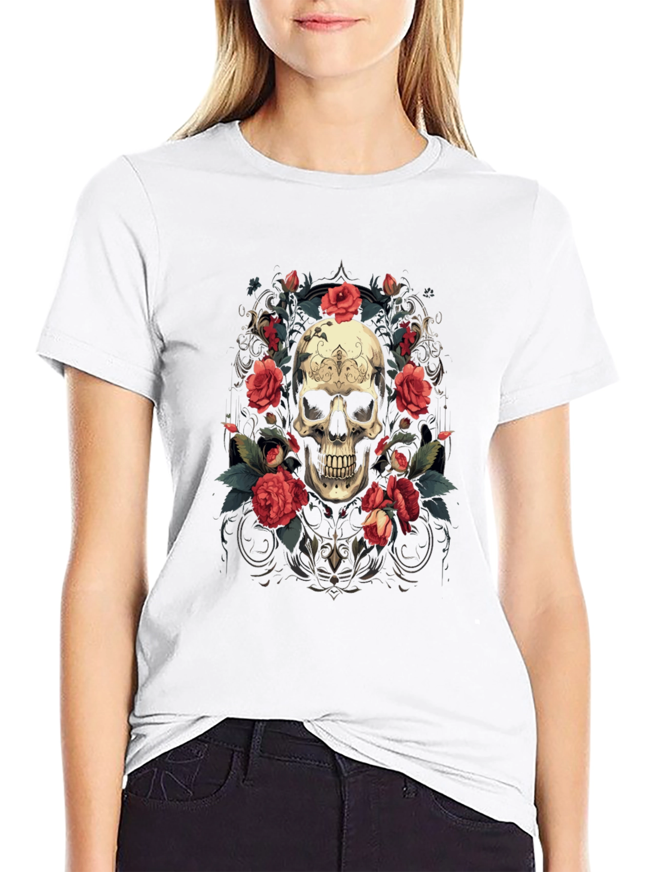 Skull & Roses Graphic Tee - Stylish Gothic Apparel