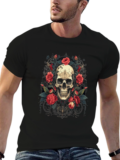 Skull & Roses Graphic Tee - Stylish Gothic Apparel