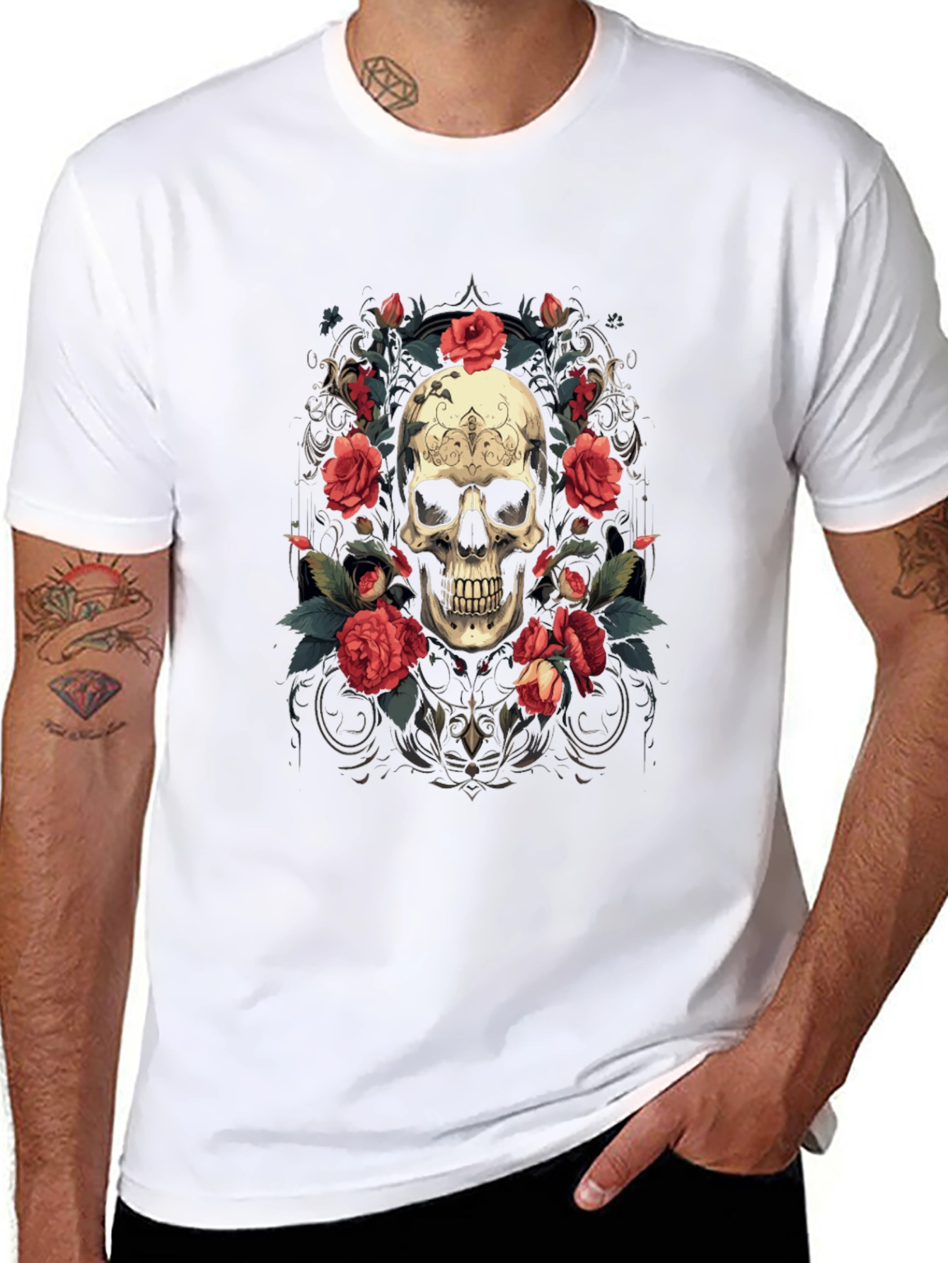 Skull & Roses Graphic Tee - Stylish Gothic Apparel