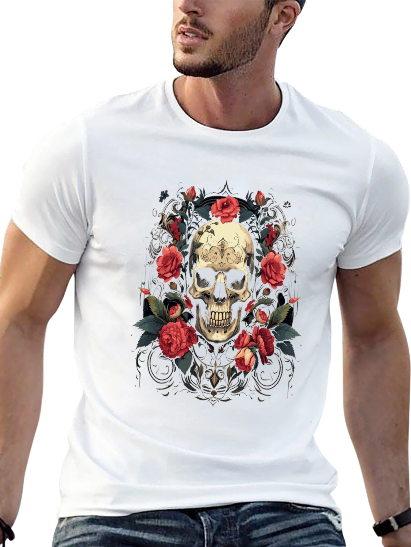 Skull & Roses Graphic Tee - Stylish Gothic Apparel
