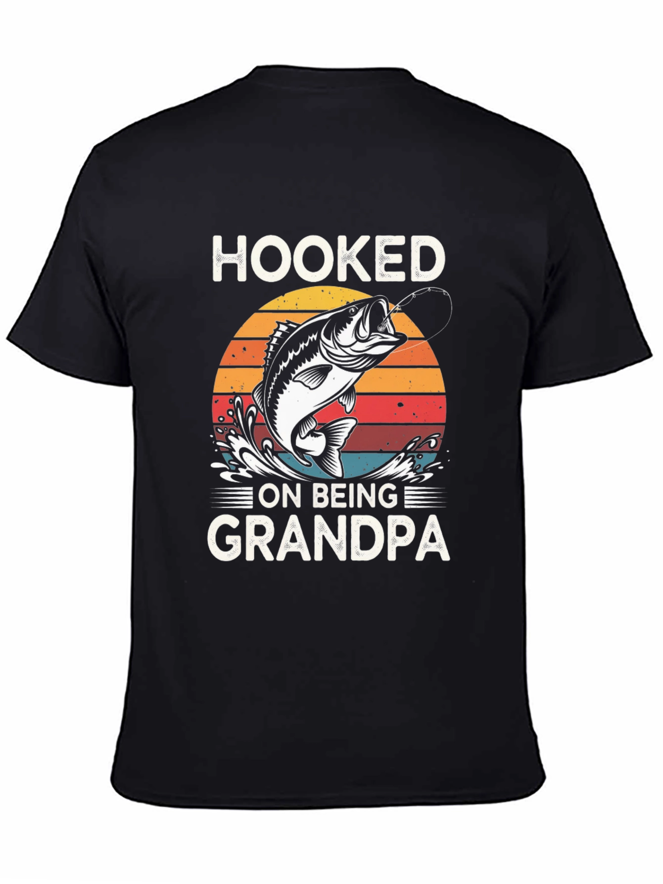 Hooked on Being Grandpa Black Graphic T-Shirt