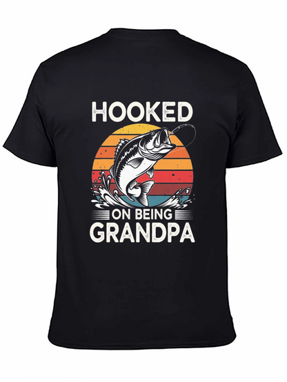 Hooked on Being Grandpa Black Graphic T-Shirt