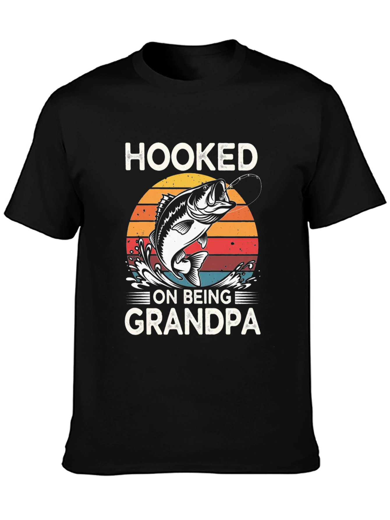Hooked on Being Grandpa Black Graphic T-Shirt