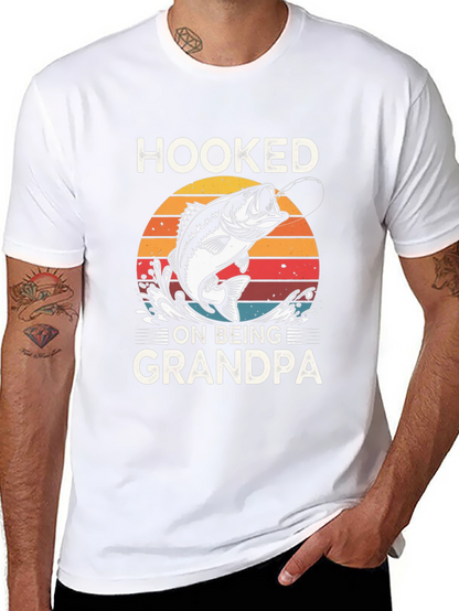 Hooked on Being Grandpa Black Graphic T-Shirt