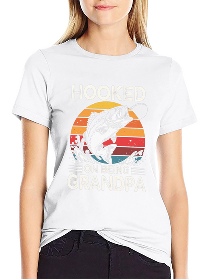 Hooked on Being Grandpa Black Graphic T-Shirt