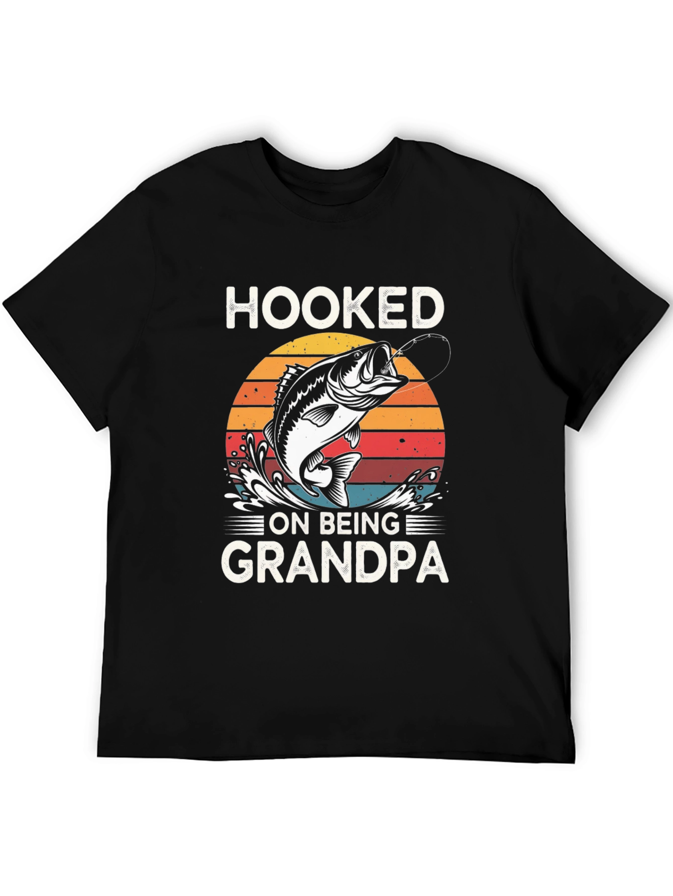 Hooked on Being Grandpa Black Graphic T-Shirt