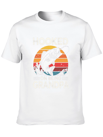 Hooked on Being Grandpa Black Graphic T-Shirt