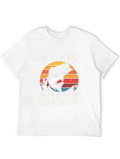 Hooked on Being Grandpa Black Graphic T-Shirt