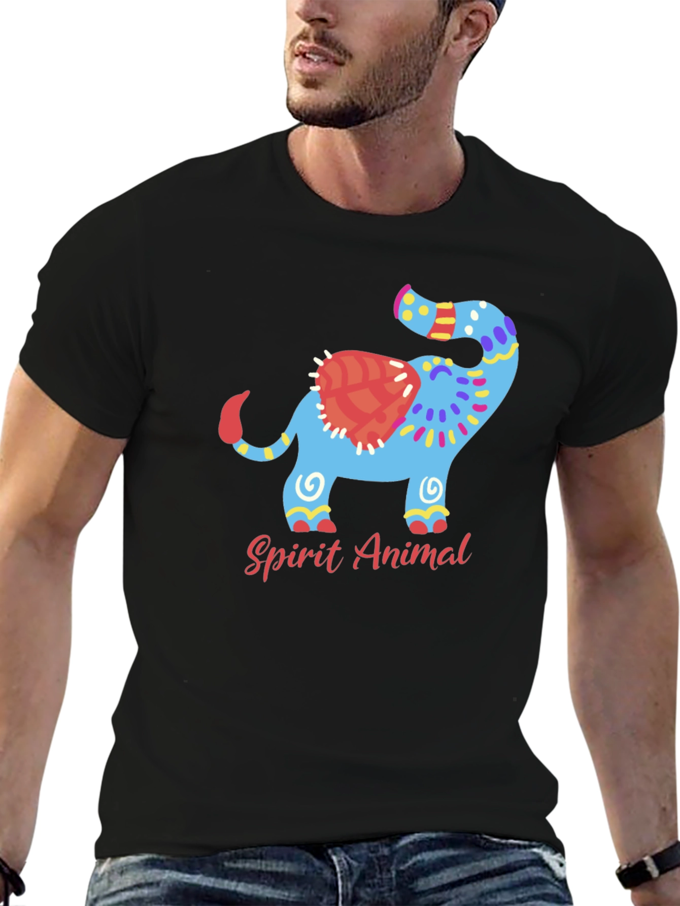 Spirit Animal Elephant Graphic Black T-Shirt