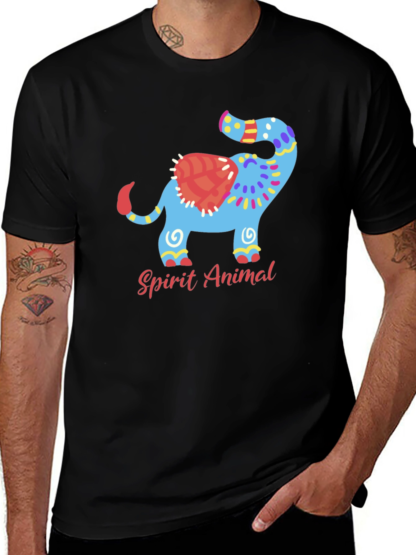 Spirit Animal Elephant Graphic Black T-Shirt