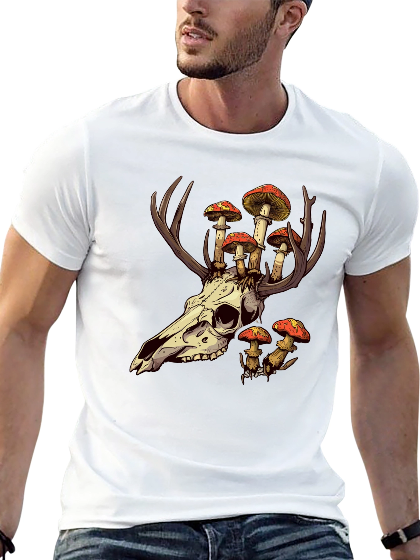 Skull and Mushroom T-Shirt - Unique Graphic Tee