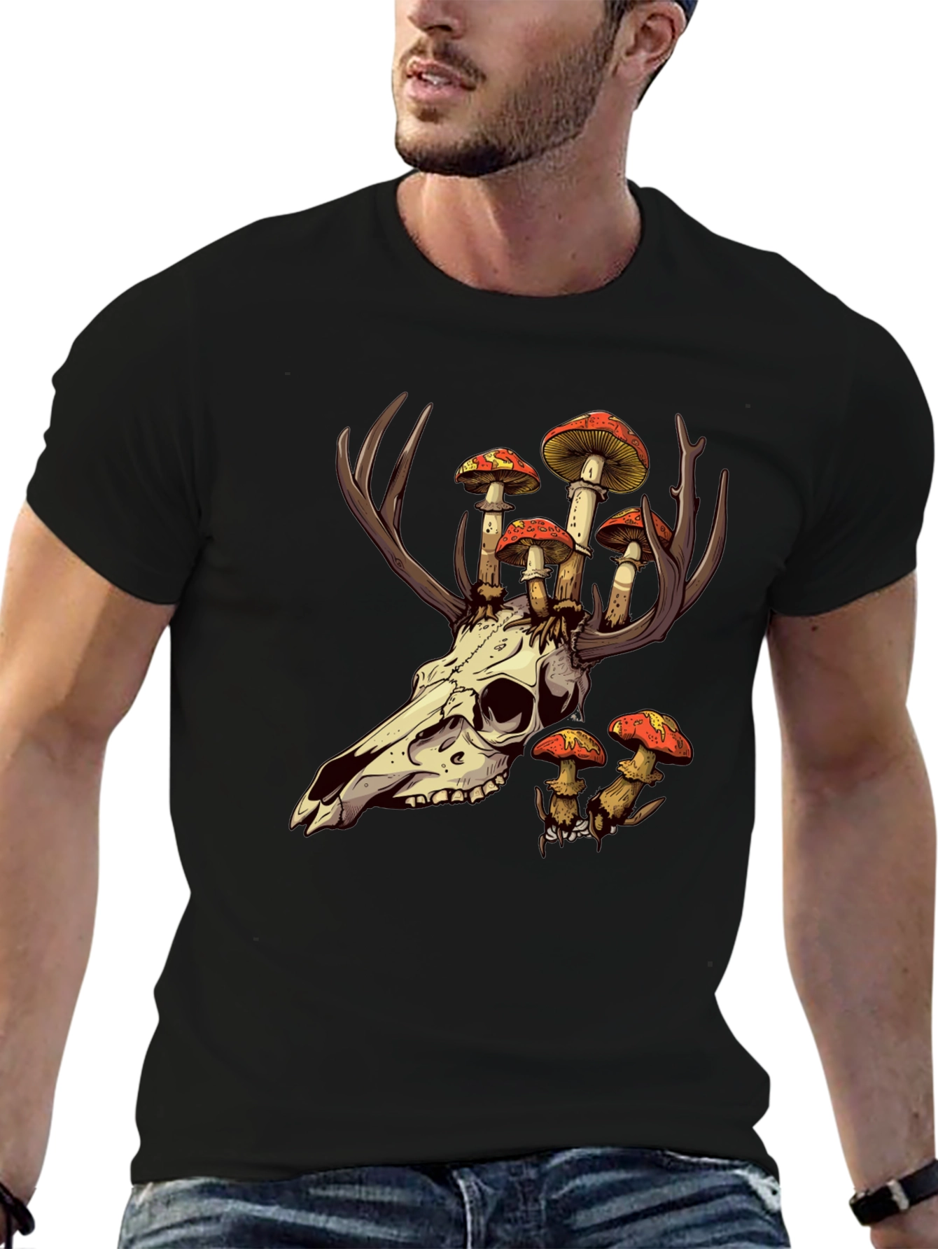 Skull and Mushroom T-Shirt - Unique Graphic Tee