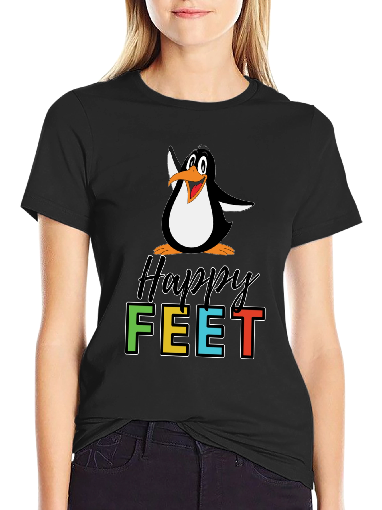 Happy Feet Penguin Graphic Tee - Black T-Shirt
