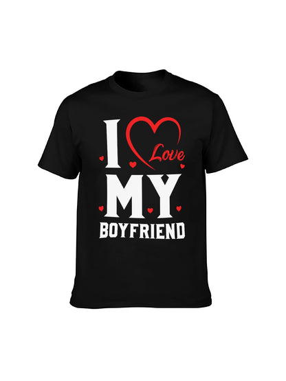 I Love My Boyfriend Heart T-Shirt - 100% Cotton, Romantic Casual Tee for Couples & Daily Occasions