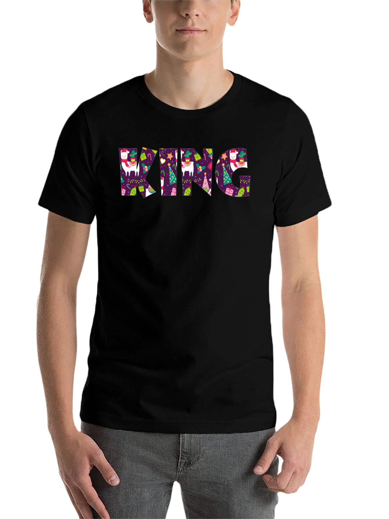 Festive King Graphic Print Black T-Shirt