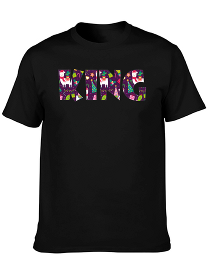 Festive King Graphic Print Black T-Shirt
