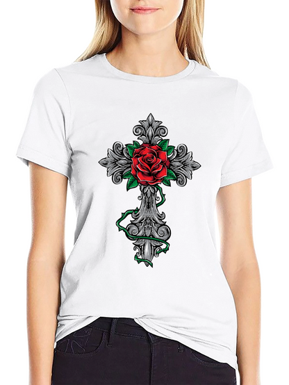 Rose Cross Graphic T-Shirt