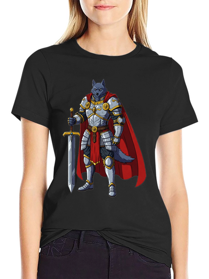 Wolf Knight Graphic Tee - Medieval Fantasy Shirt