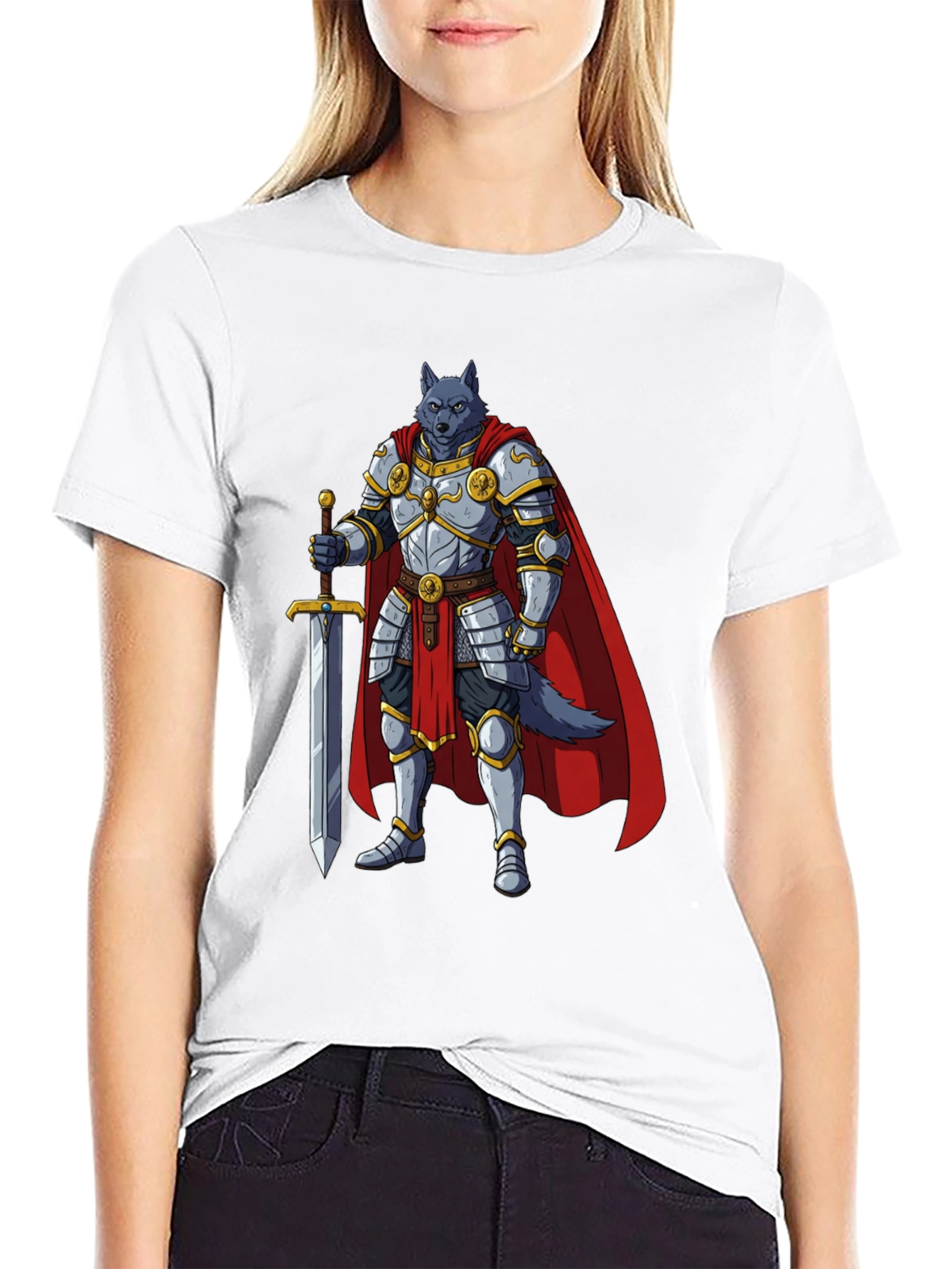 Wolf Knight Graphic Tee - Medieval Fantasy Shirt
