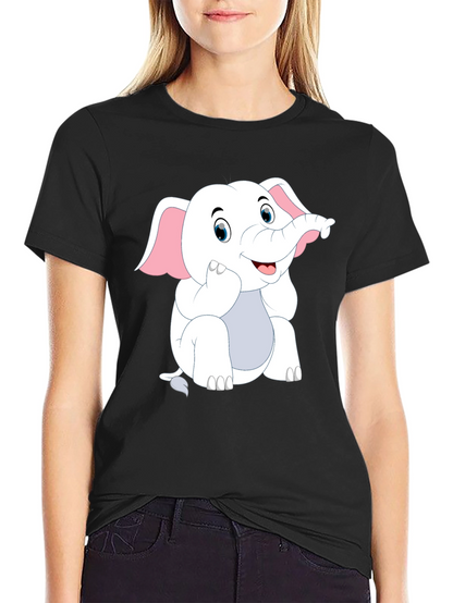 Black T-Shirt with Cute Cartoon Elephant Design