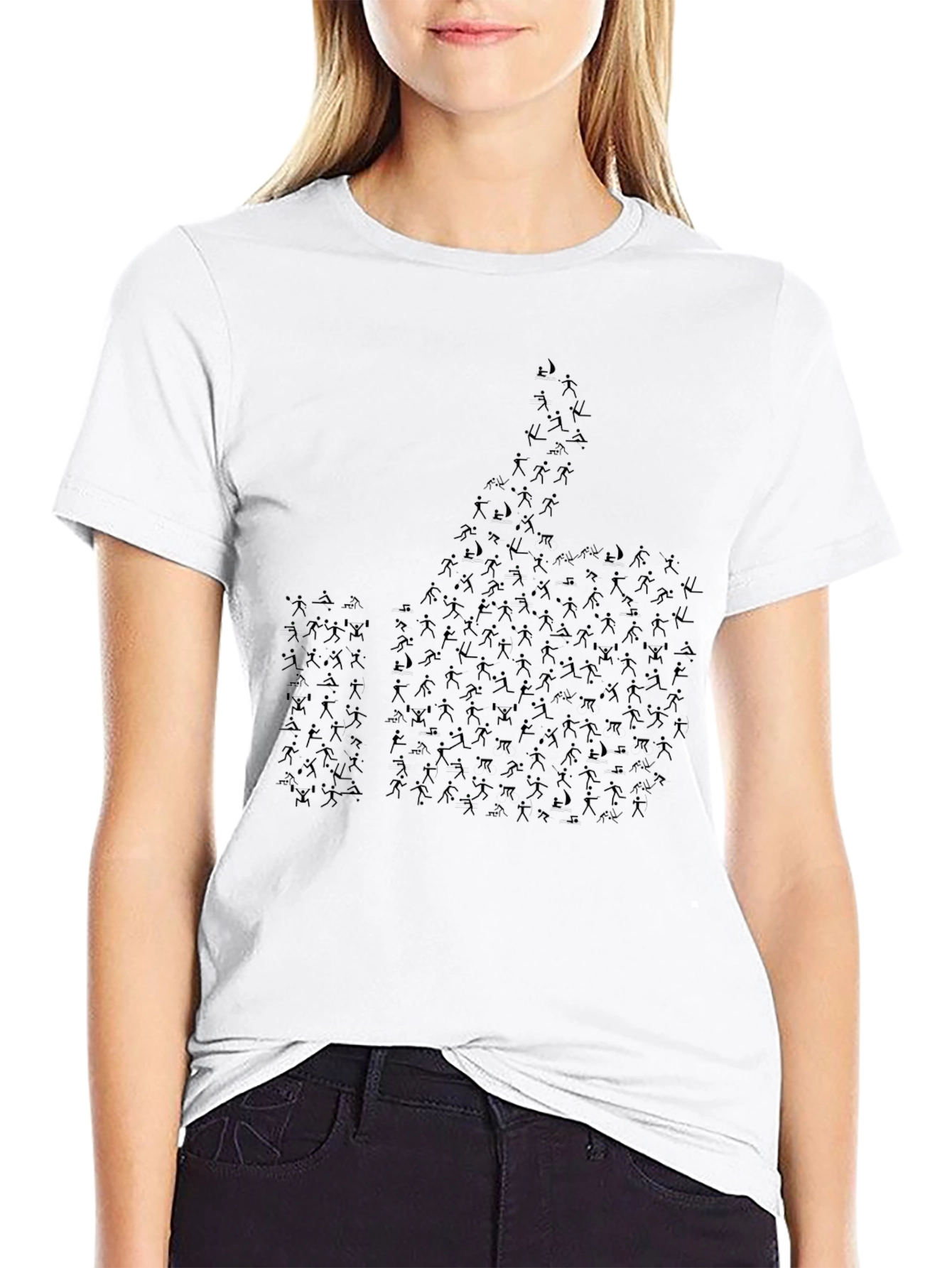 Thumbs Up Stick Figure Graphic Tee - Black
