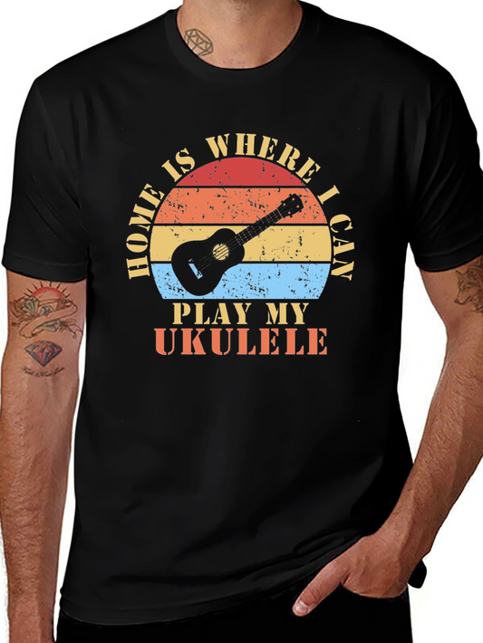 Home is Where I Can Play My Ukulele Black T-Shirt