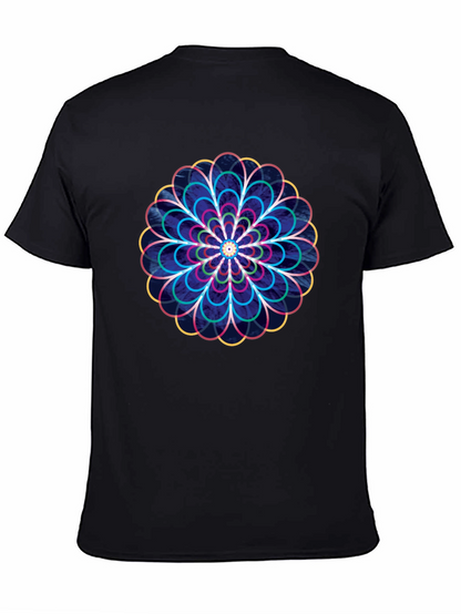 Geometric Floral Graphic Print T-Shirt - Black