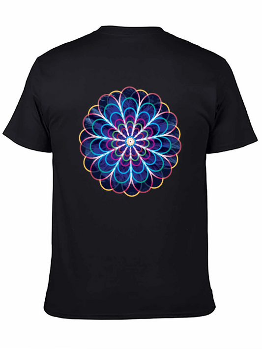 Geometric Floral Graphic Print T-Shirt - Black