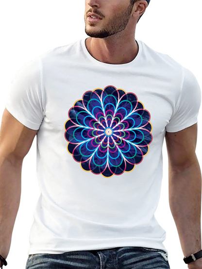 Geometric Floral Graphic Print T-Shirt - Black