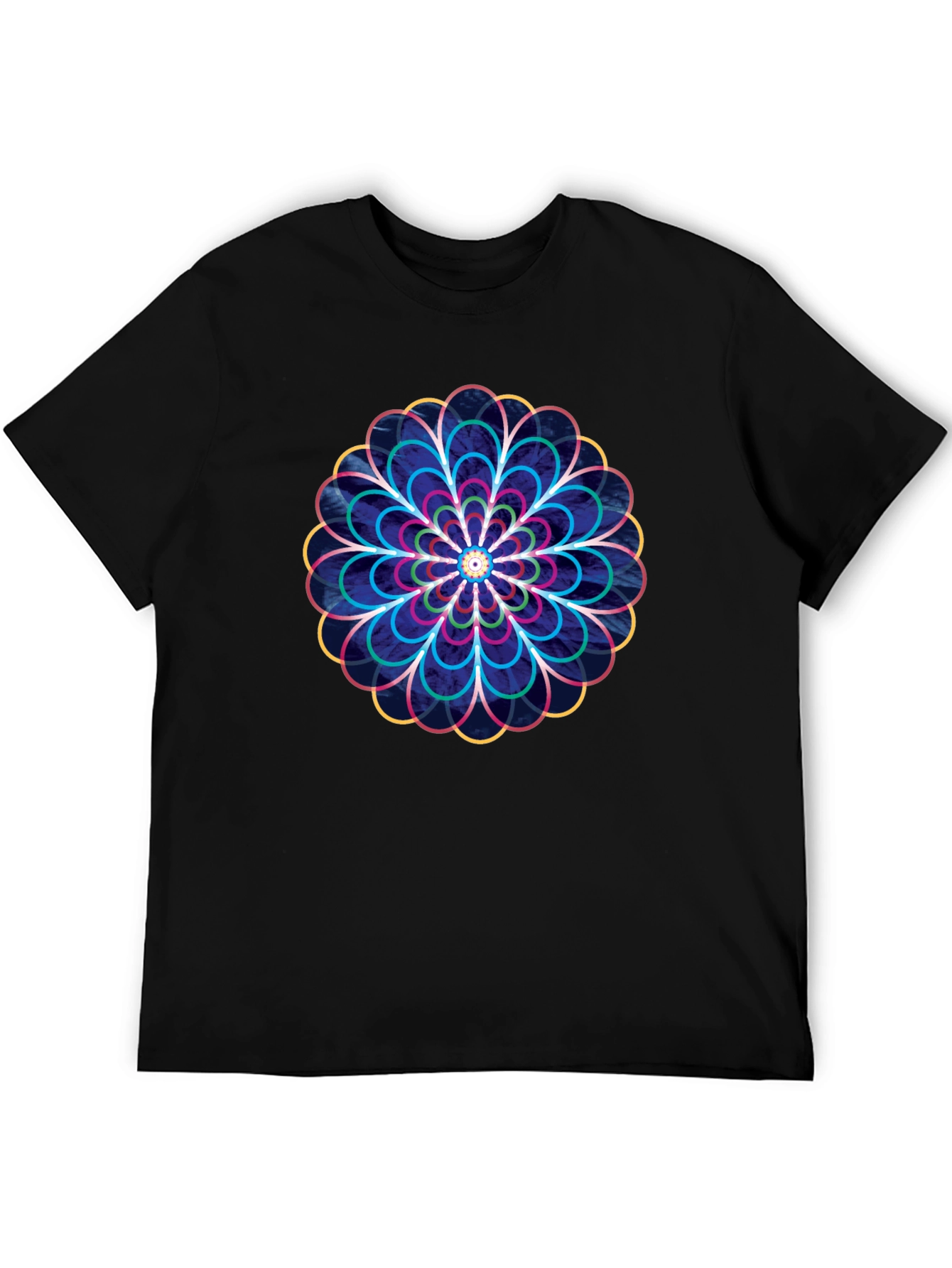 Geometric Floral Graphic Print T-Shirt - Black